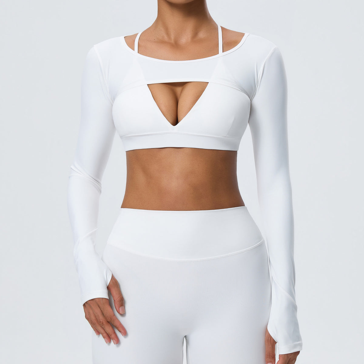 Wholesale Women’s Long-Sleeve Yoga Cover-Up | Bulk Stretch Activewear 62538 | fouregg - White