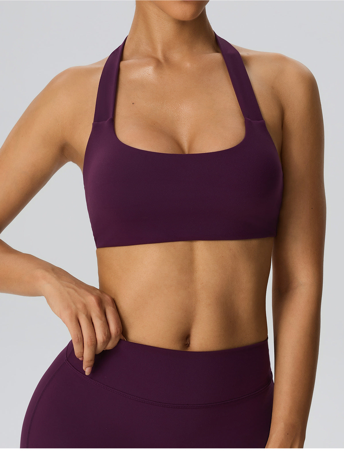 Wholesale Women’s Double-Brushed Sports Bra | Bulk Open-Back Halter Fitness Top 62768 | fouregg