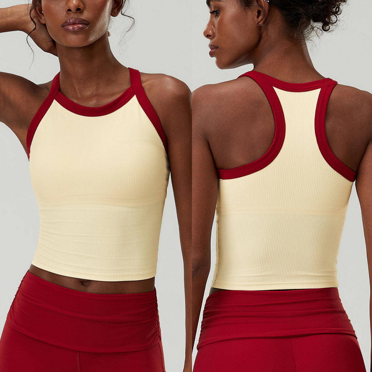 Wholesale Plus Size Women’s Sports Bra | Bulk Padded Yoga & Running Tank | fouregg - Ankara Red/Cream