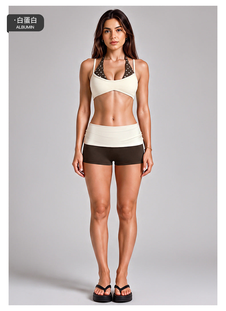 Wholesale Women’s Activewear Set | Backless Halter Bra & Color-Block High-Waisted Yoga Pants | fouregg