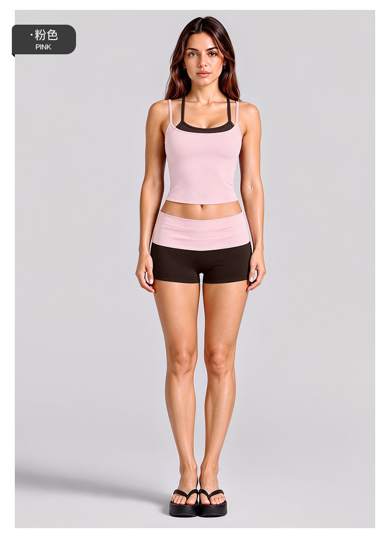 Wholesale Women’s Activewear Set | Layered Sports Tank & High-Waisted Workout Pants | fouregg