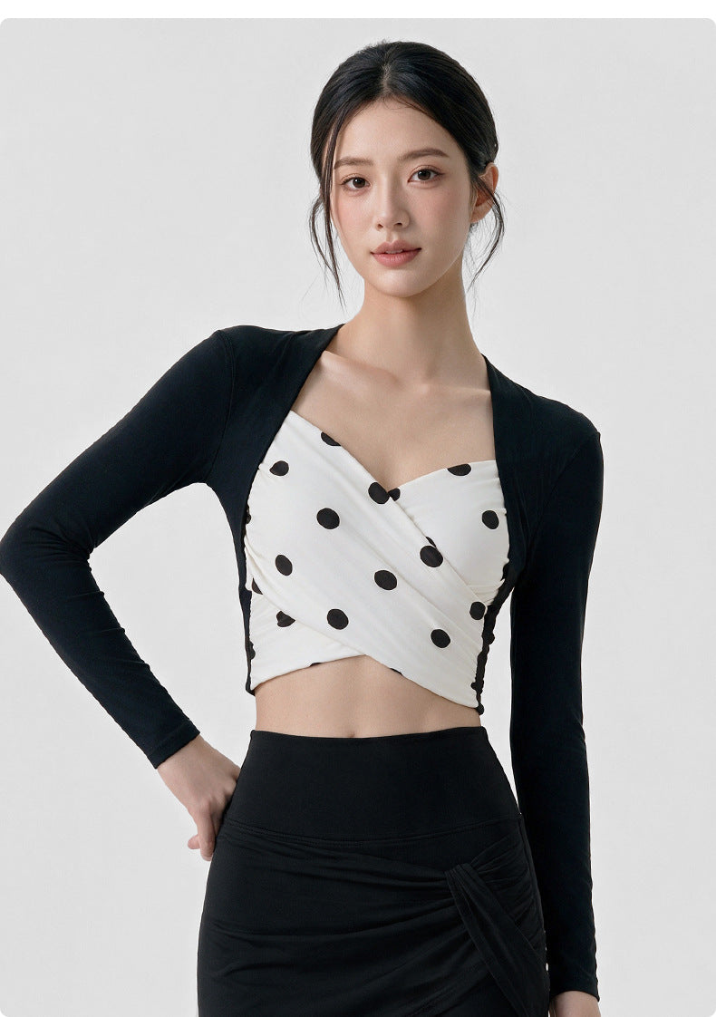Wholesale Women’s Long Sleeve Pilates Top | Bulk Strapless-Look Slim-Fit Workout Shirt | fouregg
