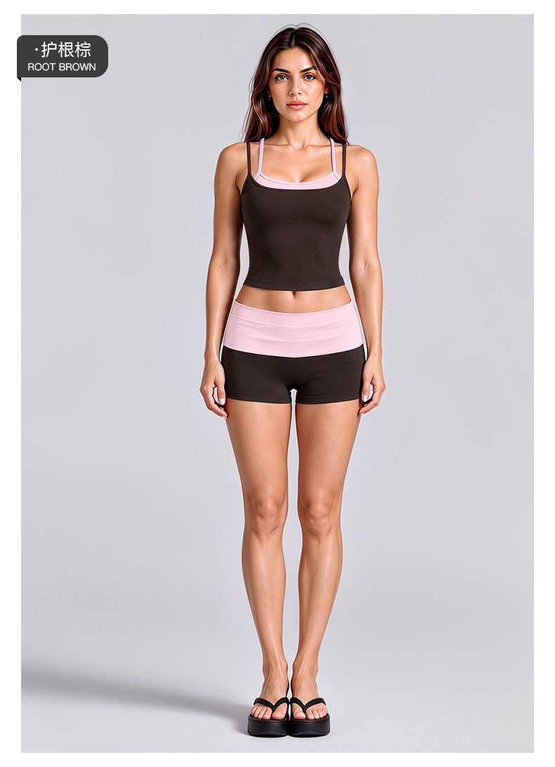 Wholesale Women’s Activewear Set | Layered Sports Tank & High-Waisted Workout Pants | fouregg