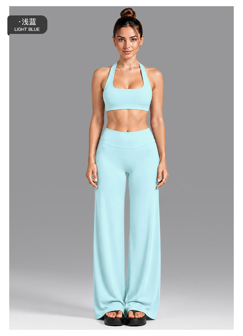 Wholesale Women’s Summer Activewear Set | Built-In Cup Halter Bra & Open-Back Pilates Outfit | fouregg