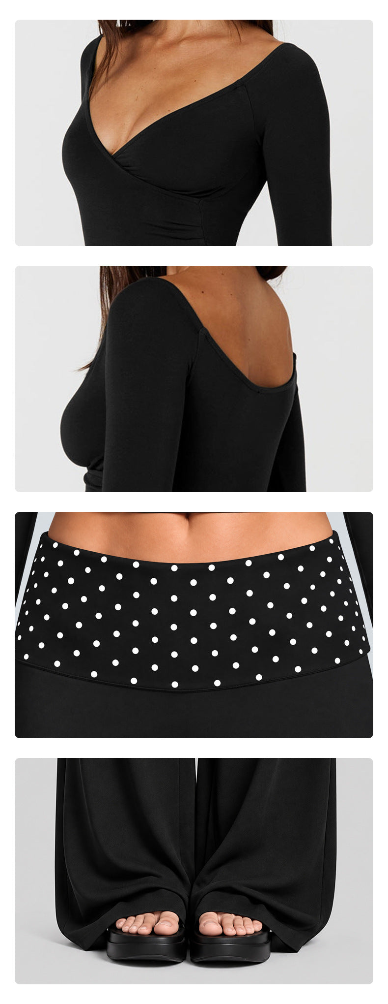 Wholesale Women’s Activewear Set | Color-Block Off-Shoulder Top & Polka Dot Workout Trousers | fouregg