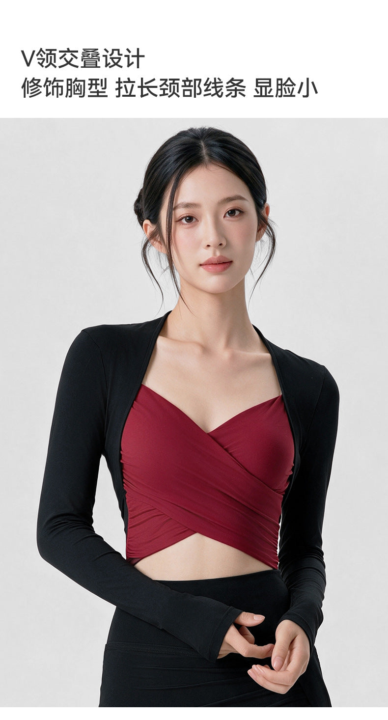 Wholesale Women’s Long Sleeve Pilates Top | Bulk Strapless-Look Slim-Fit Workout Shirt | fouregg