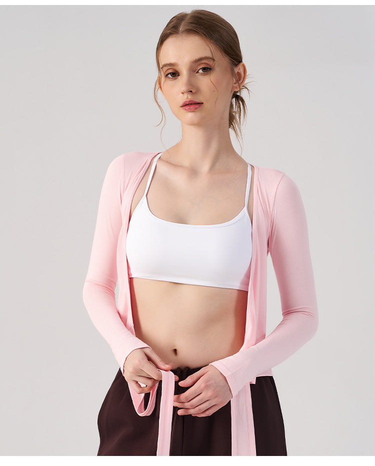 Wholesale Women’s Wrap Yoga Top | Thin Long-Sleeve Crossover Cardigan for Pilates & Activewear | fouregg