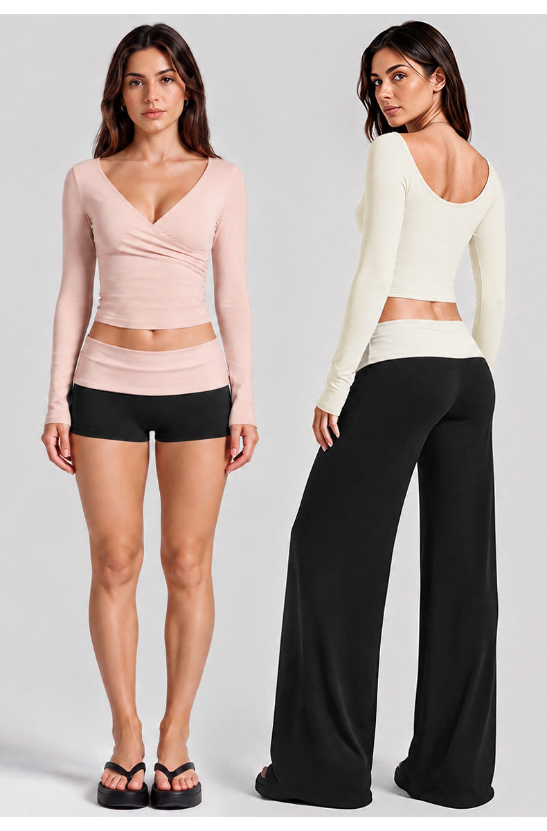 Wholesale Women’s Activewear Set | Quick-Dry Long Sleeve Off-Shoulder Top & High-Waisted Workout Pants | fouregg