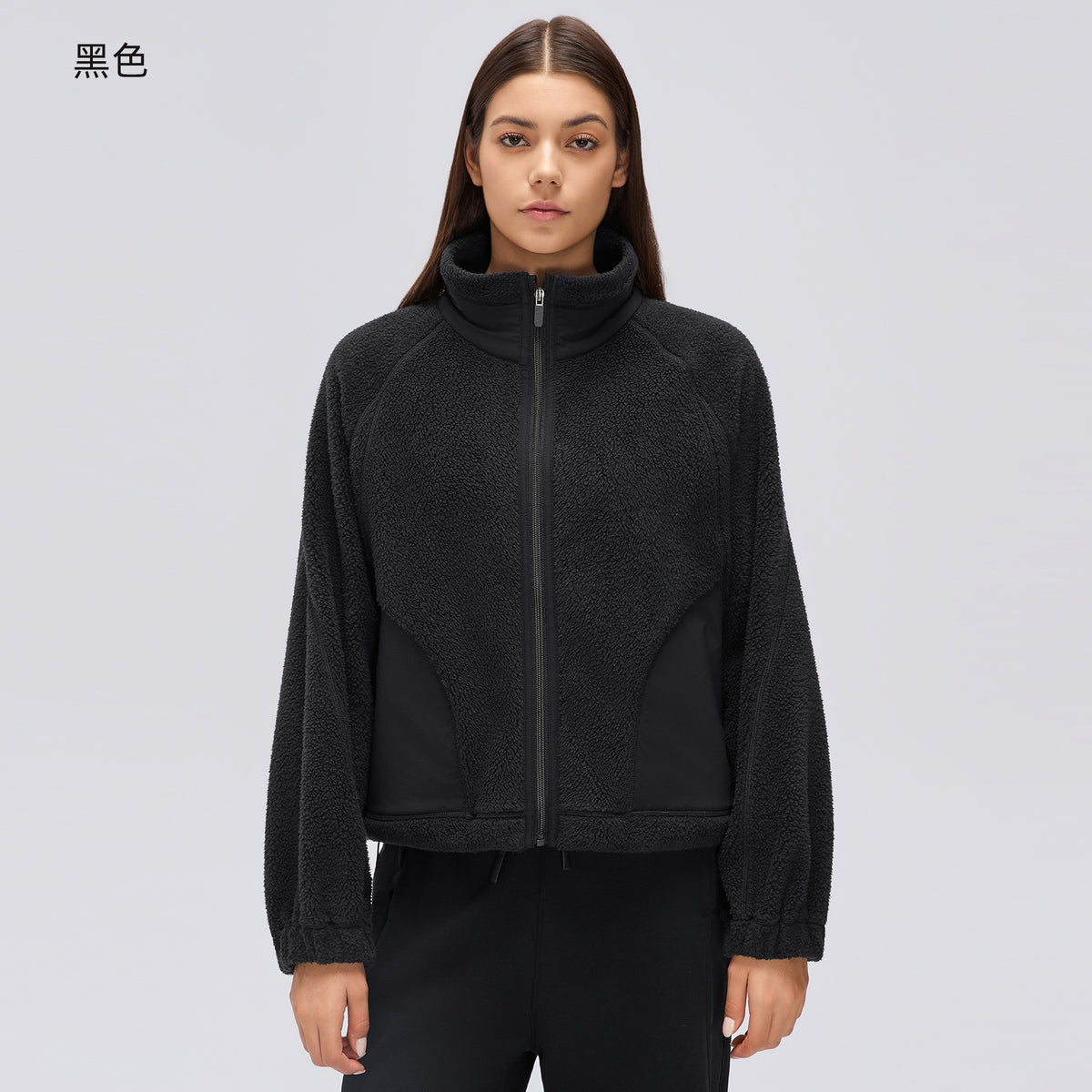 Wholesale Women’s Winter Activewear Jacket D26121 | Wind-Resistant Cropped Training Top | fouregg - Black