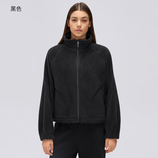 Wholesale Women’s Winter Activewear Jacket D26121 | Wind-Resistant Cropped Training Top | fouregg - Black