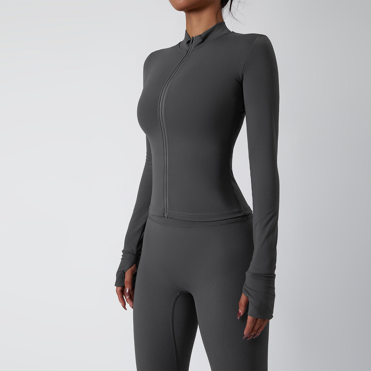 Wholesale Full-Zip Long-Sleeve Activewear Set | High-Stretch Fitness Clothing 6116 | fouregg