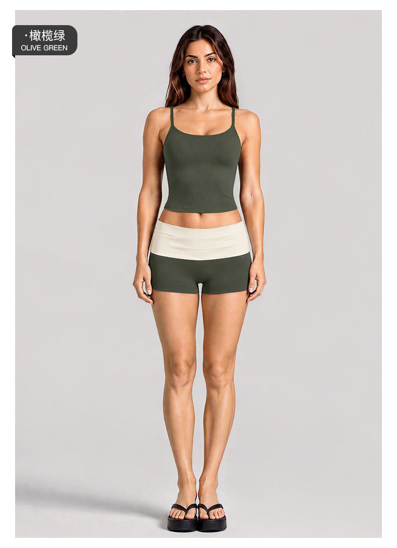 Wholesale Women’s Activewear Set | Backless Sports Tank & Color-Block High-Waisted Yoga Leggings | fouregg