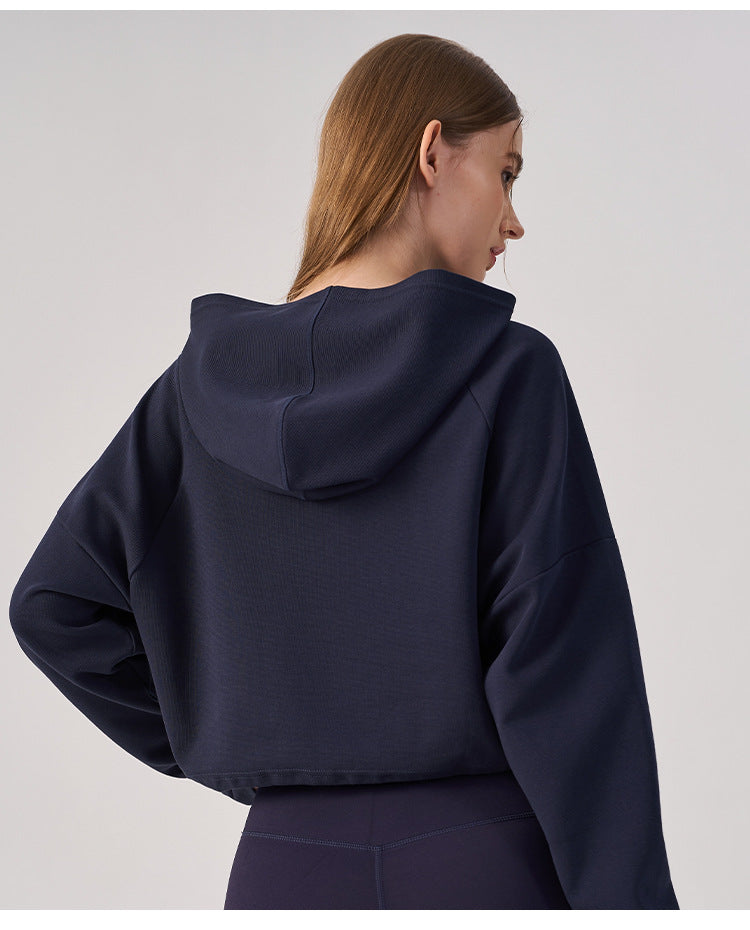 Wholesale Women’s Cropped Sweatshirt | Bulk Relaxed-Fit Hooded Workout Top | fouregg