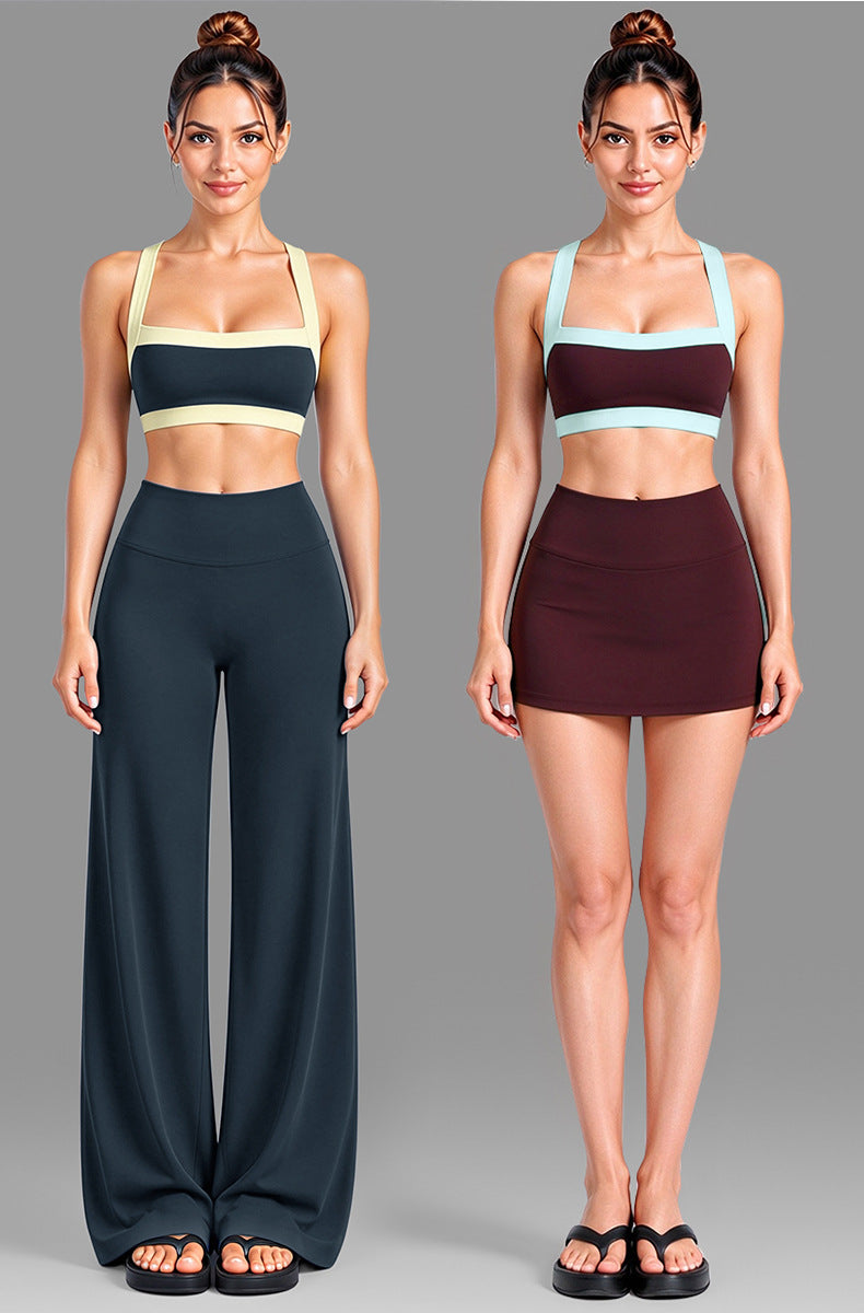 Wholesale Women’s Activewear Set | Color-Block Workout Bra & Low-Waisted Casual Fitness Pants | fouregg