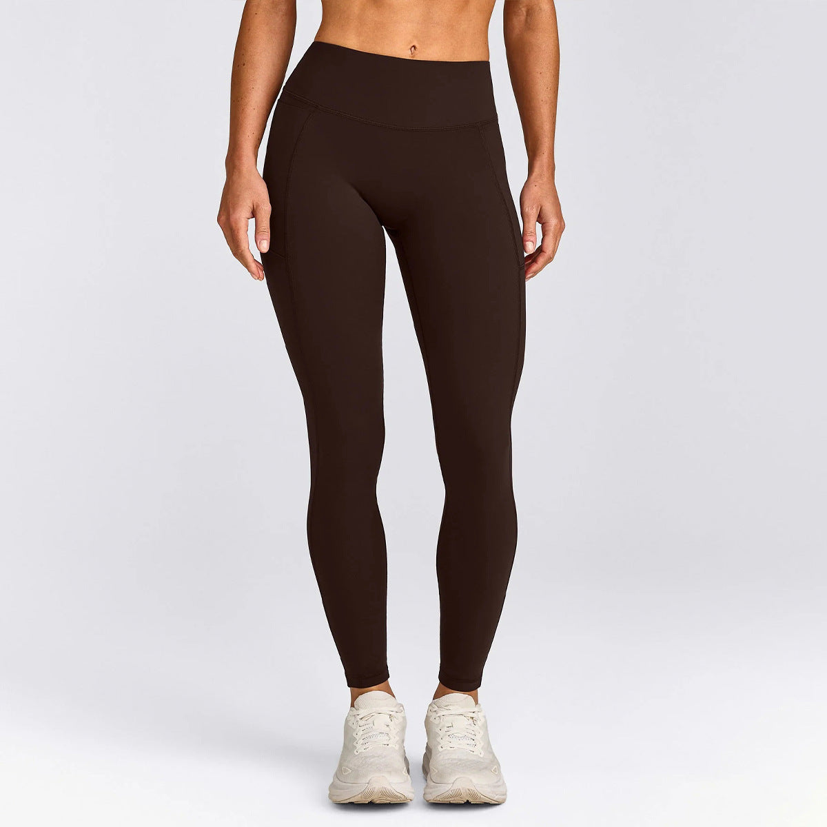 Wholesale Women’s Activewear Leggings | High-Stretch Running Tights with Side Pockets | fouregg - Root Protection Brown