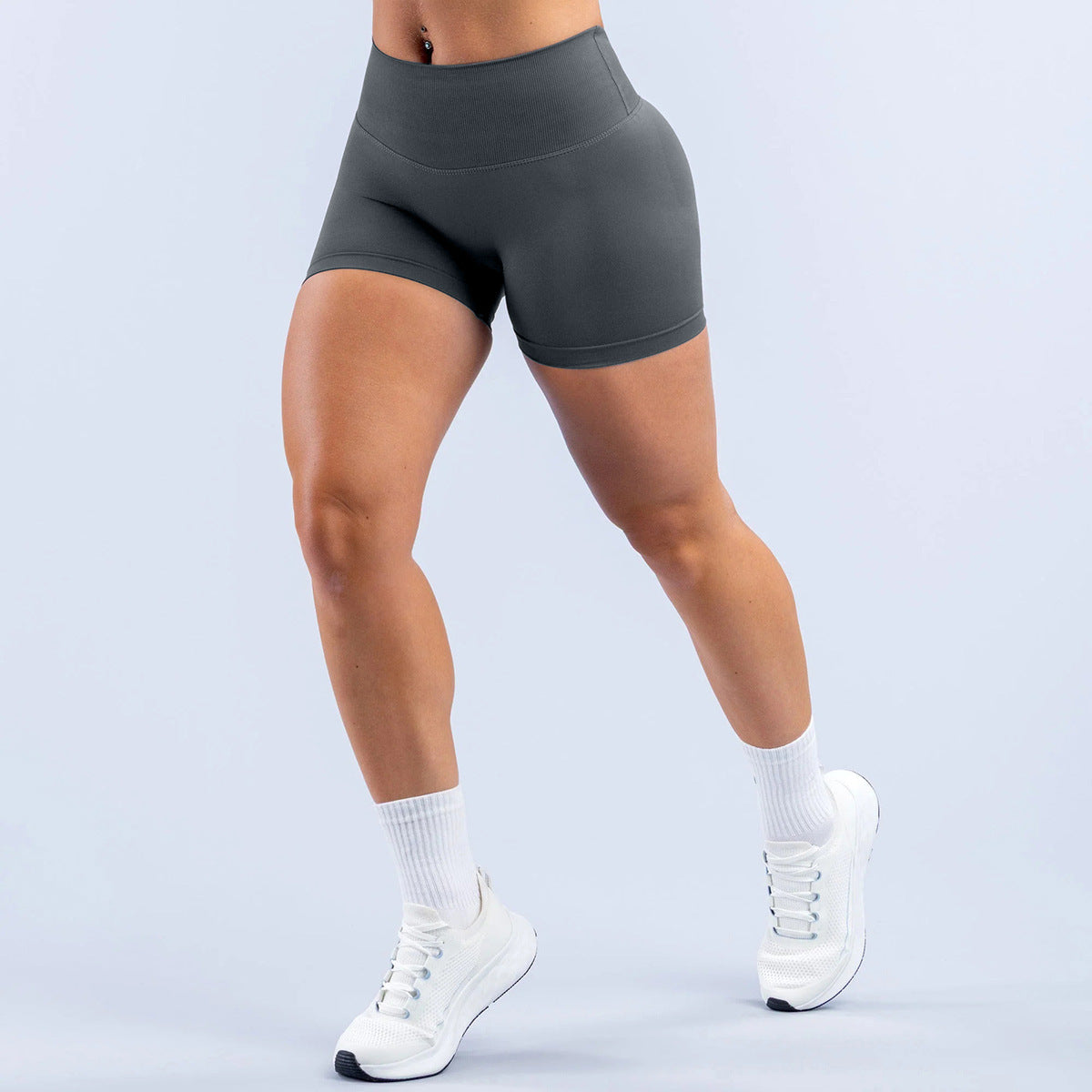 Wholesale Women’s Activewear Shorts | High-Stretch V-Waist Gym & Cycling Shorts | fouregg - Shark Gray