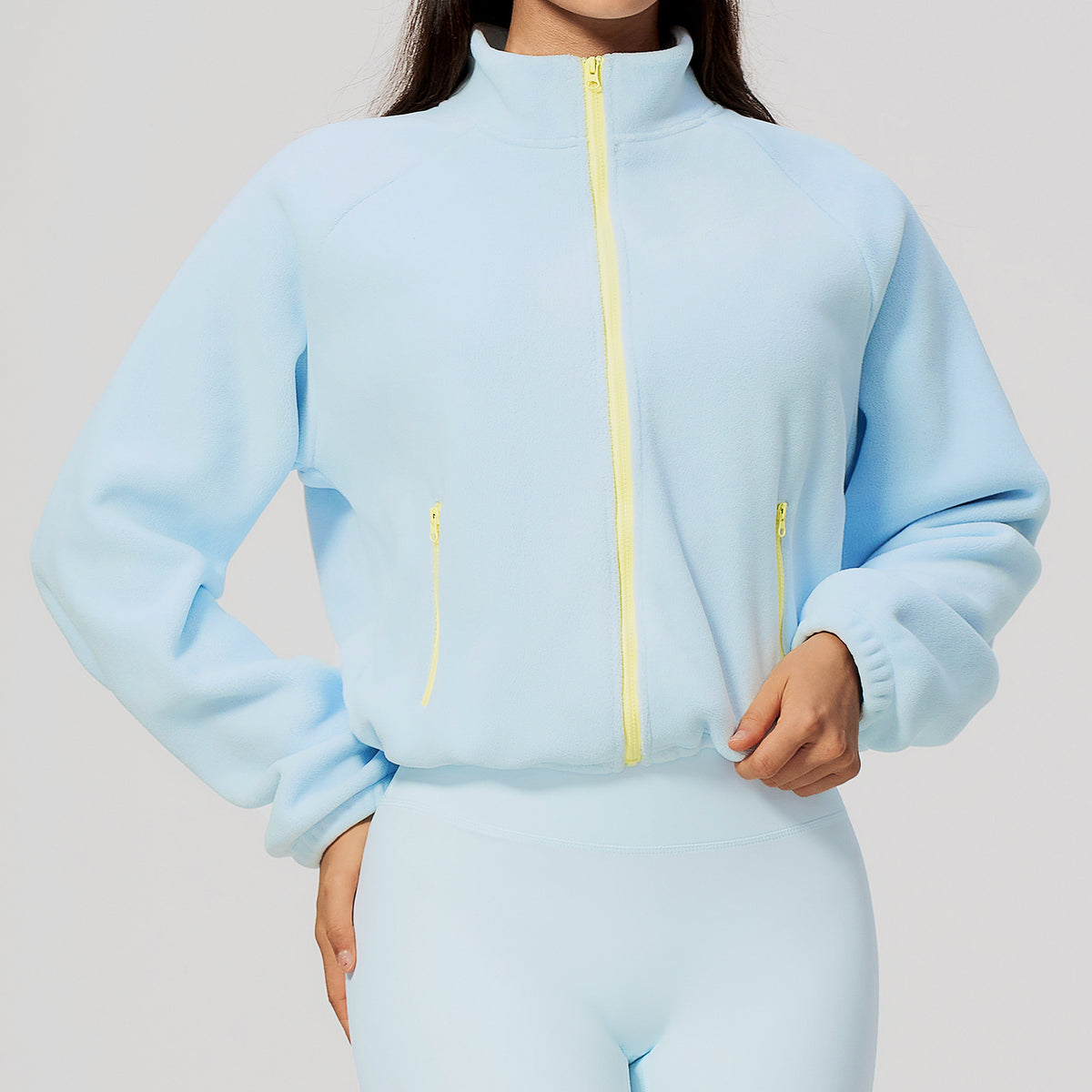 Wholesale Women’s Casual Activewear Jacket 5585 | Relaxed-Fit Warm Cropped Zip-Up | fouregg - Pale Blue