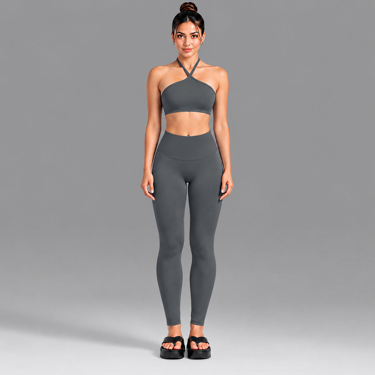Wholesale Women’s Activewear Set | Contrast Stripe Workout Top & Casual Fitness Leggings | fouregg - Underwear + Leggings, Shark Gray
