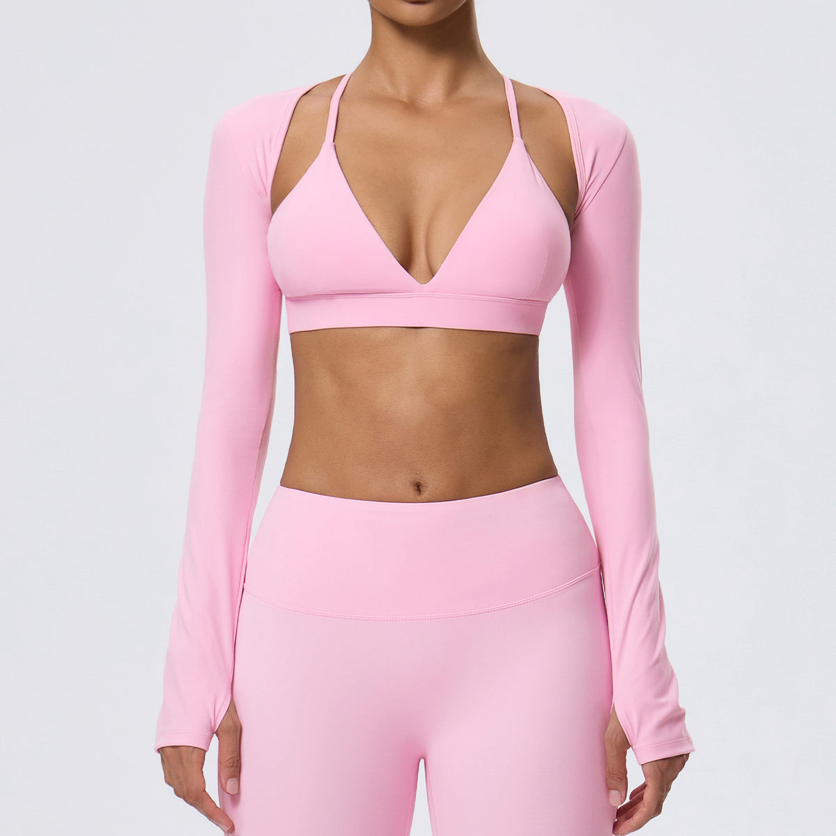 Wholesale Women’s 2-Piece Activewear Set | Bulk Fitted Long-Sleeve Workout & Yoga Wear | fouregg - Peach Pink
