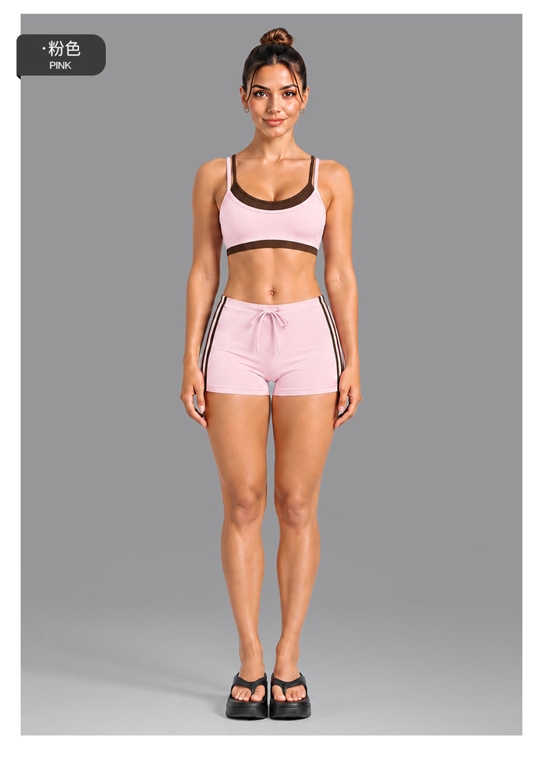 Wholesale Women’s Activewear Set | Double-Layer Contrast Sports Bra & Quick-Dry Workout Leggings | fouregg