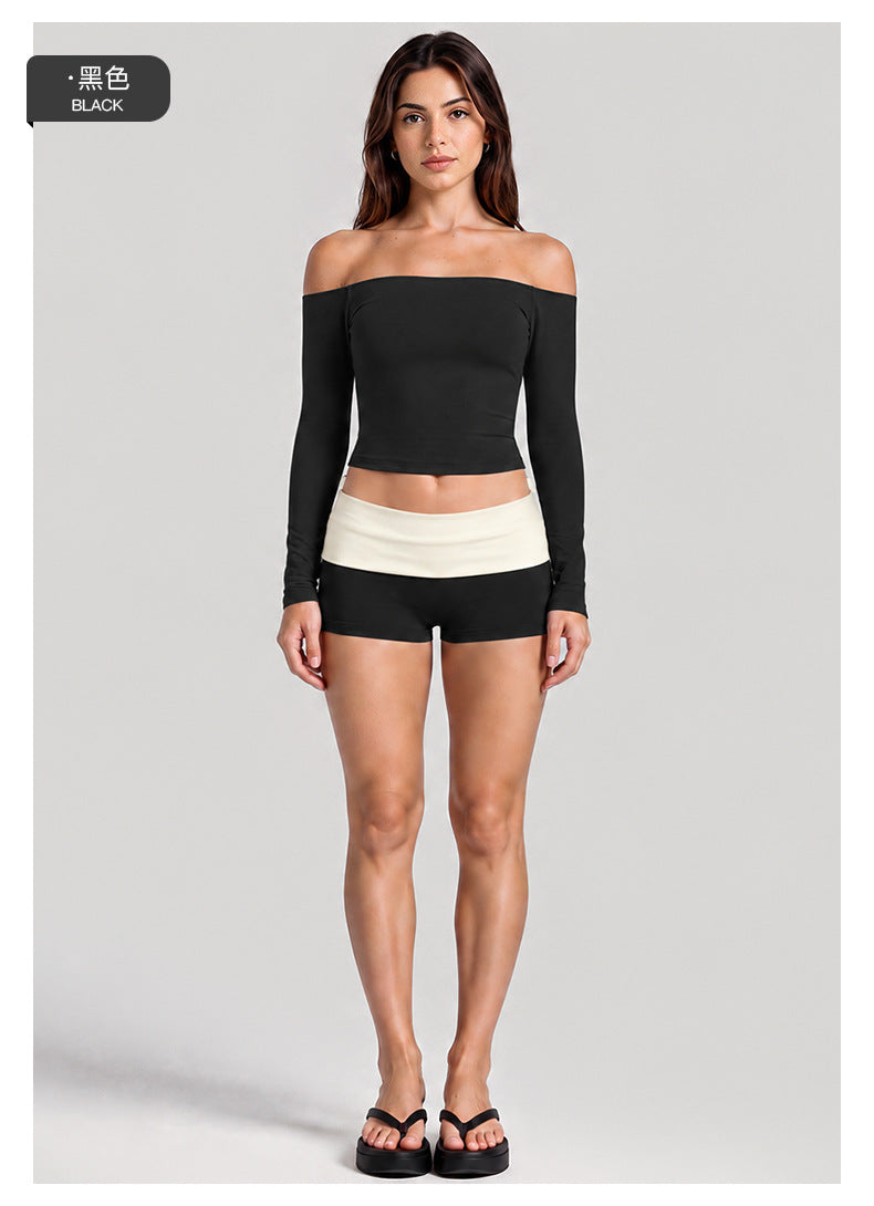 Wholesale Women’s Activewear Set | One-Shoulder Long Sleeve Top & High-Waisted Casual Yoga Pants | fouregg
