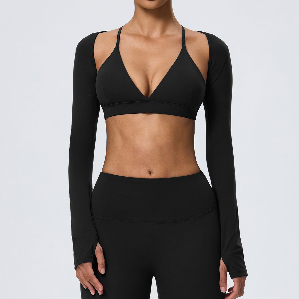 Wholesale Women’s Fitted Yoga Cover-Up | Bulk Double-Brushed Quick-Dry Activewear 62540 | fouregg - Black