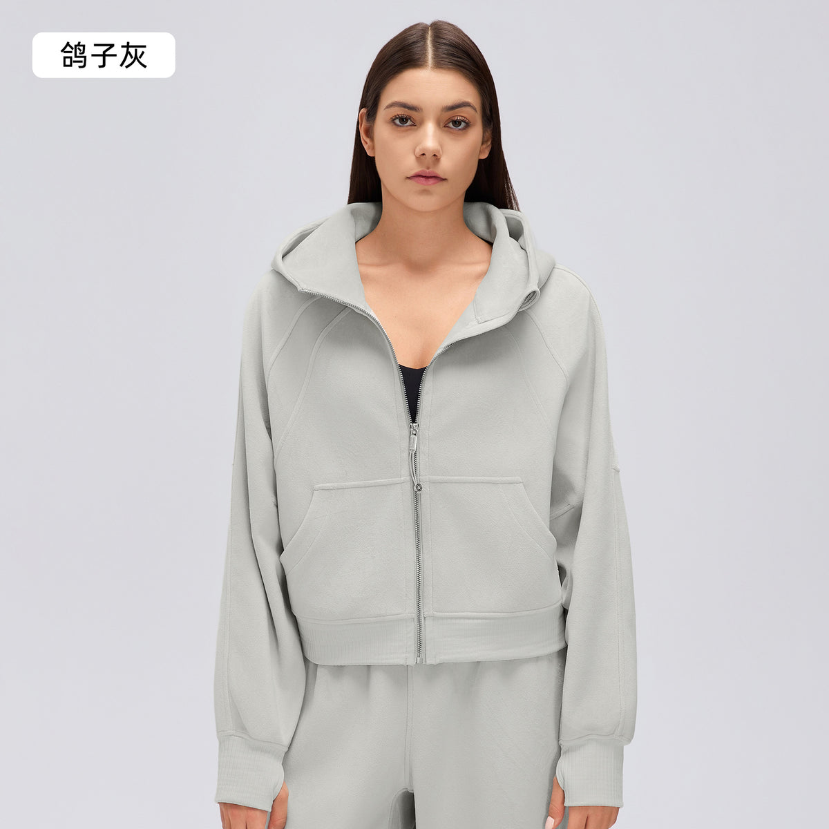 Wholesale Women’s Winter Hoodie Jacket D26119 | Loose-Fit Cropped Casual Sportswear Top | fouregg - Dove Gray