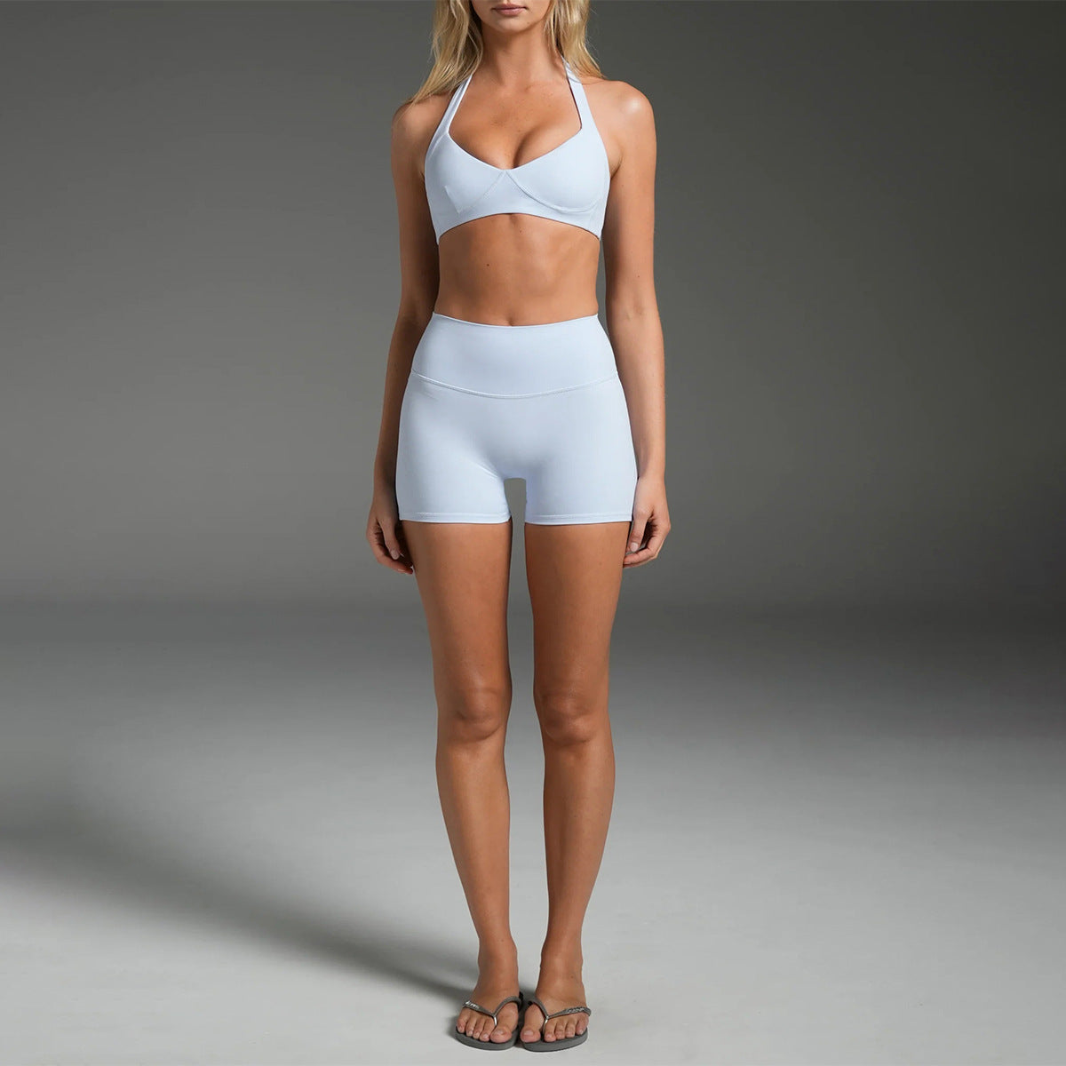 Wholesale Women’s Activewear Set | Backless Quick-Dry Tank Top for Running & Pilates | fouregg - Underwear + Shorts Misty Blue