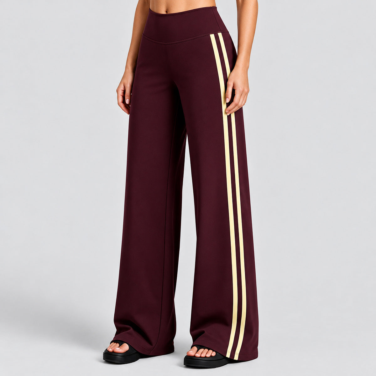 Wholesale Women’s Quick-Dry Yoga Set | Backless Halter Sports Top & Relaxed Straight-Leg Trousers | fouregg - Pants, anchora red with cream yellow trim