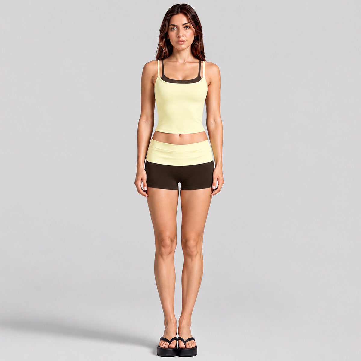 Wholesale Women’s Color-Block Activewear Set | Faux-Layered Sports Tank & Quick-Dry Workout Pants | fouregg