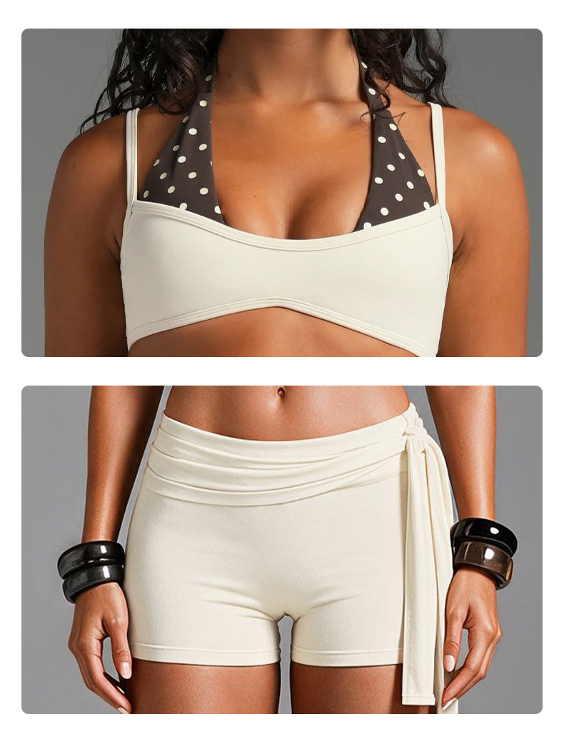 Wholesale Women’s Open-Back Activewear Set | Halter Yoga Bra & Ballet-Style Tie-Waist Pants | fouregg