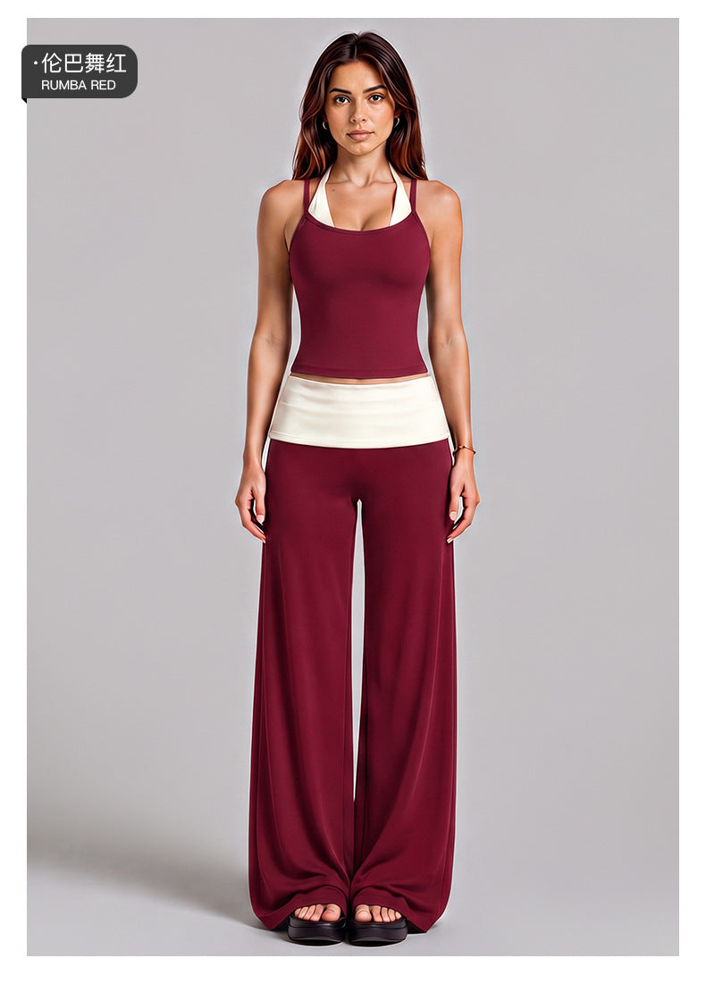 Wholesale Women’s Activewear Set | Halter Sports Top & Color-Block High-Waisted Yoga Pants | fouregg