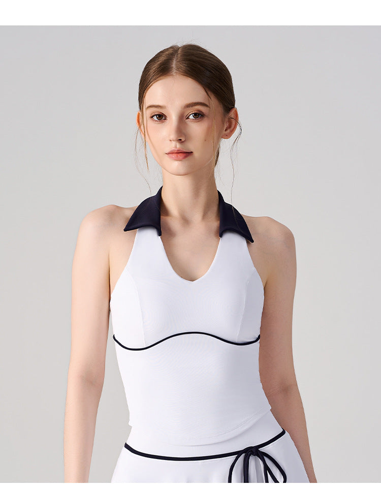 Wholesale Women’s Halter Polo Tank Top | Bulk Breathable Padded Yoga & Fitness Wear | fouregg