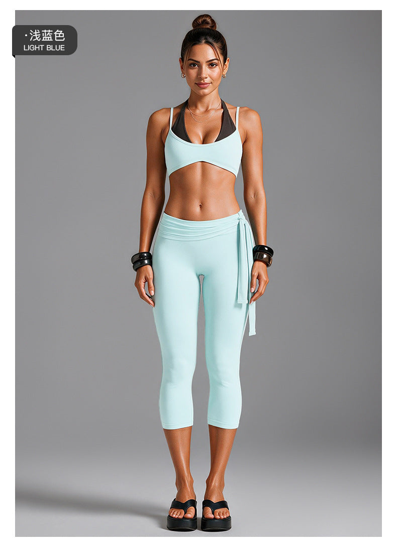 Wholesale Women’s Open-Back Activewear Set | Halter Yoga Bra & Ballet-Style Tie-Waist Pants | fouregg