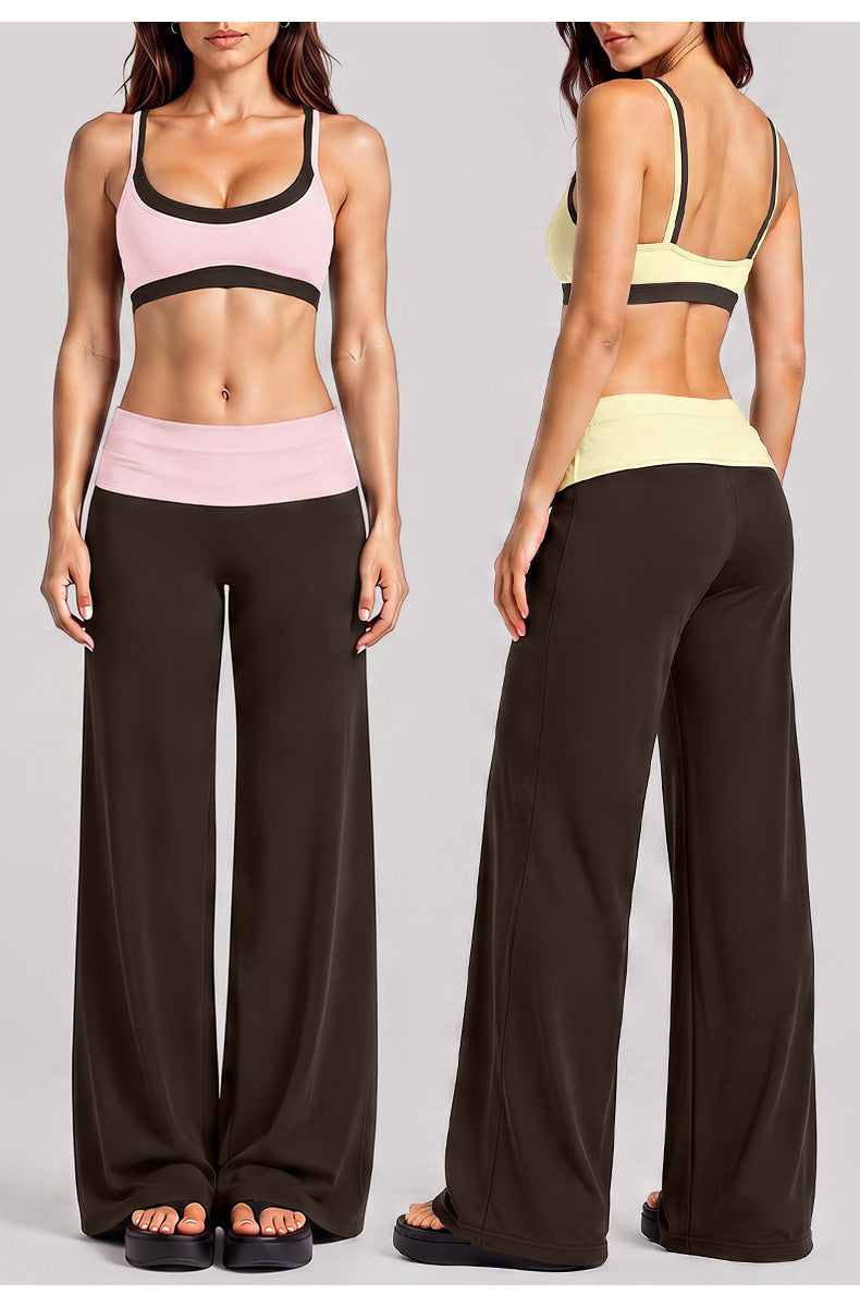 Wholesale Women’s Activewear Set | Layered Workout Bra & Color-Block Loose-Fit Training Pants | fouregg