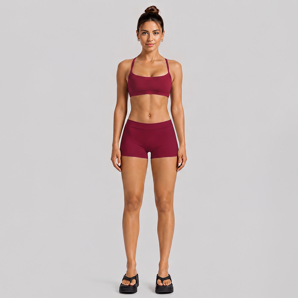 Wholesale Women’s Activewear Set | Quick-Dry Halter Bra & Low-Waist Cycling Shorts | fouregg - Shorts Set, Rumba Red