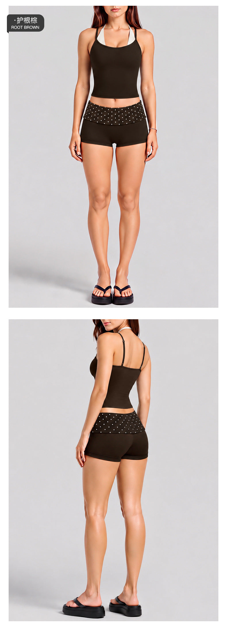 Wholesale Women’s Activewear Set | Color-Block Workout Tank & Quick-Dry Polka Dot Yoga Pants | fouregg