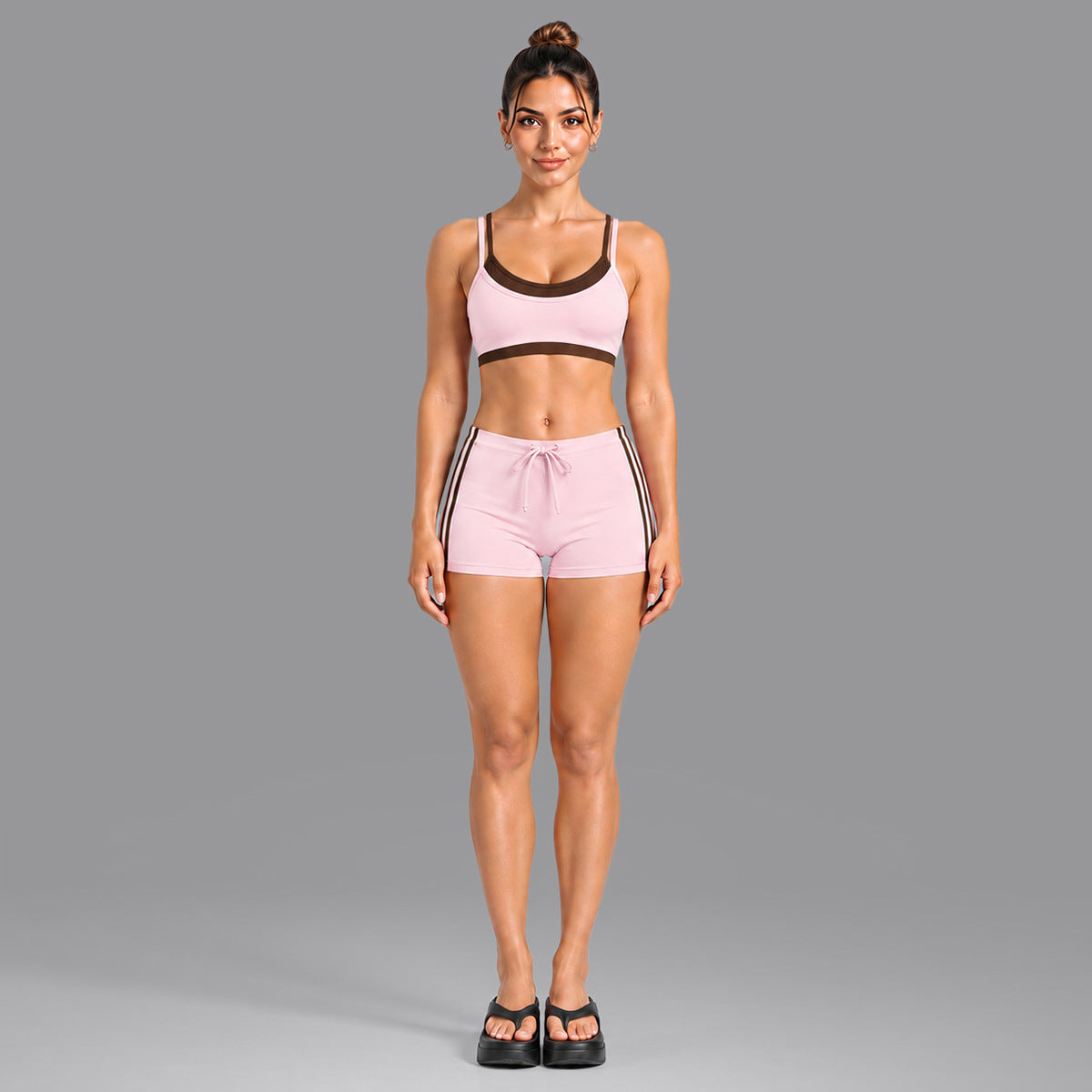 Wholesale Women’s Activewear Set | Double-Layer Contrast Sports Bra & Quick-Dry Workout Leggings | fouregg