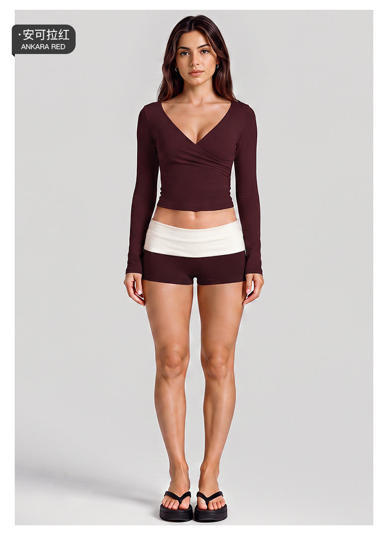 Wholesale Women’s Activewear Set | Quick-Dry Long Sleeve Off-Shoulder Top & High-Waisted Workout Pants | fouregg