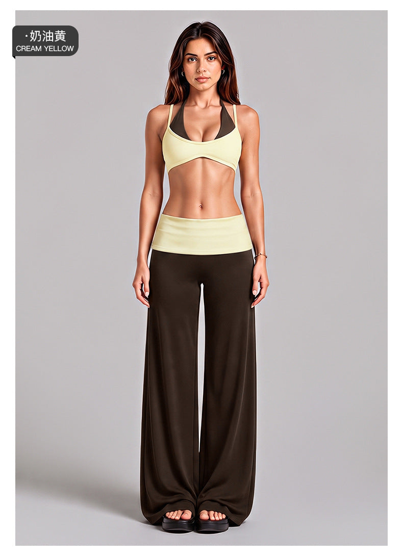 Wholesale Women’s Activewear Set | Backless Halter Bra & Color-Block High-Waisted Yoga Pants | fouregg