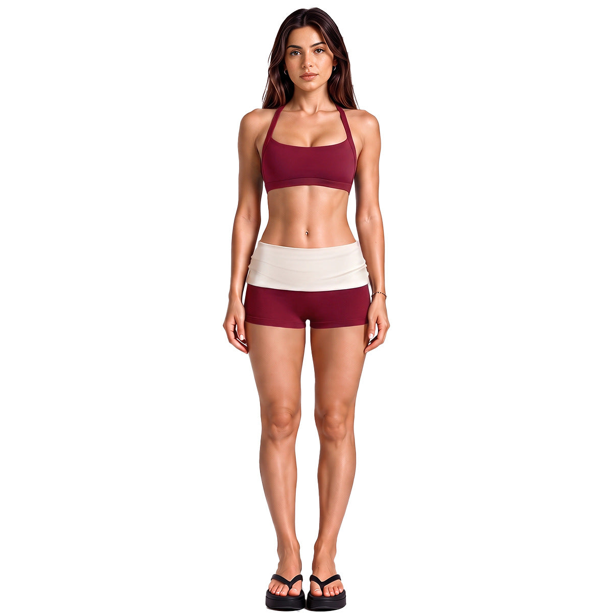 Wholesale Women’s Activewear Set | Workout Bra & Loose-Fit Color-Block Yoga Trousers | fouregg