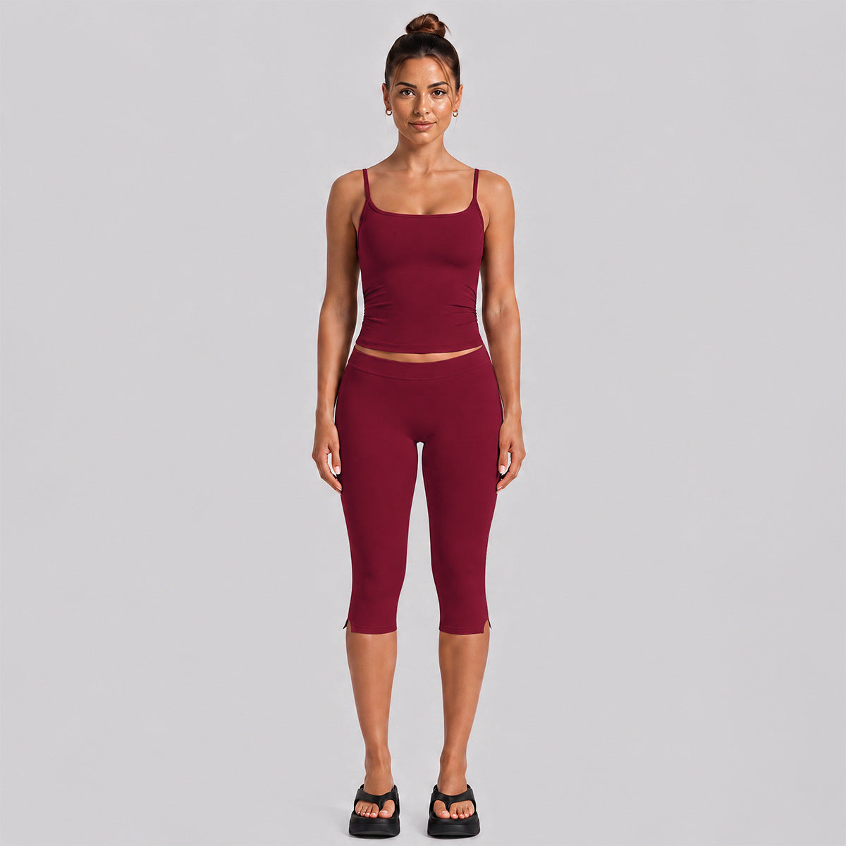 Wholesale Women’s Quick-Dry Activewear Set | Slim-Fit Dual-Strap Tank Top & 3/4-Length Cycling Pants | fouregg - Rumba Red