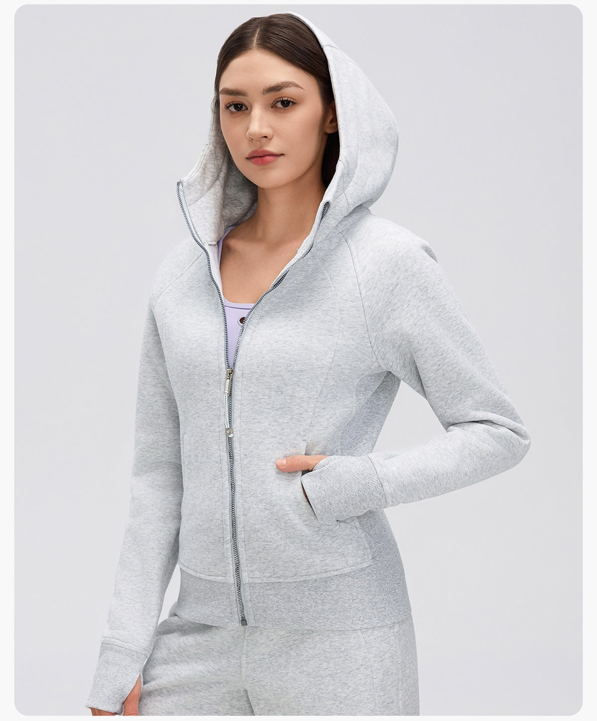 Wholesale Women’s Winter Workout Jacket D26115 | Warm Drawstring Waist Hooded Fitness Top | fouregg