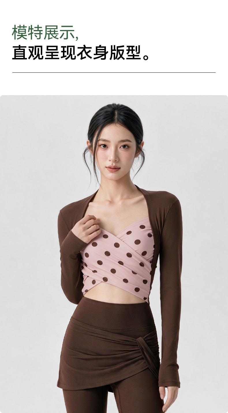 Wholesale Women’s Long Sleeve Pilates Top | Bulk Strapless-Look Slim-Fit Workout Shirt | fouregg
