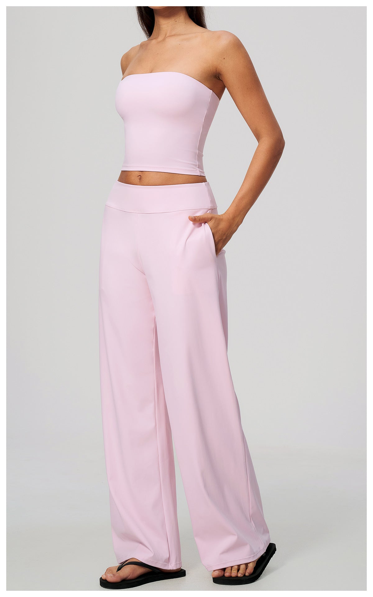 Wholesale Women’s Brushed 2-Piece Set | Strapless Sports Top & Relaxed Wide-Leg Pants 8793 | fouregg