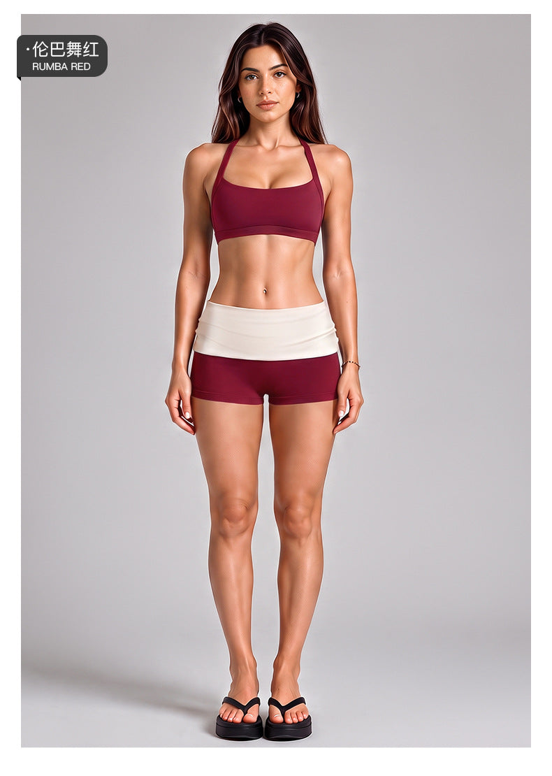 Wholesale Women’s Activewear Set | Workout Bra & Loose-Fit Color-Block Yoga Trousers | fouregg