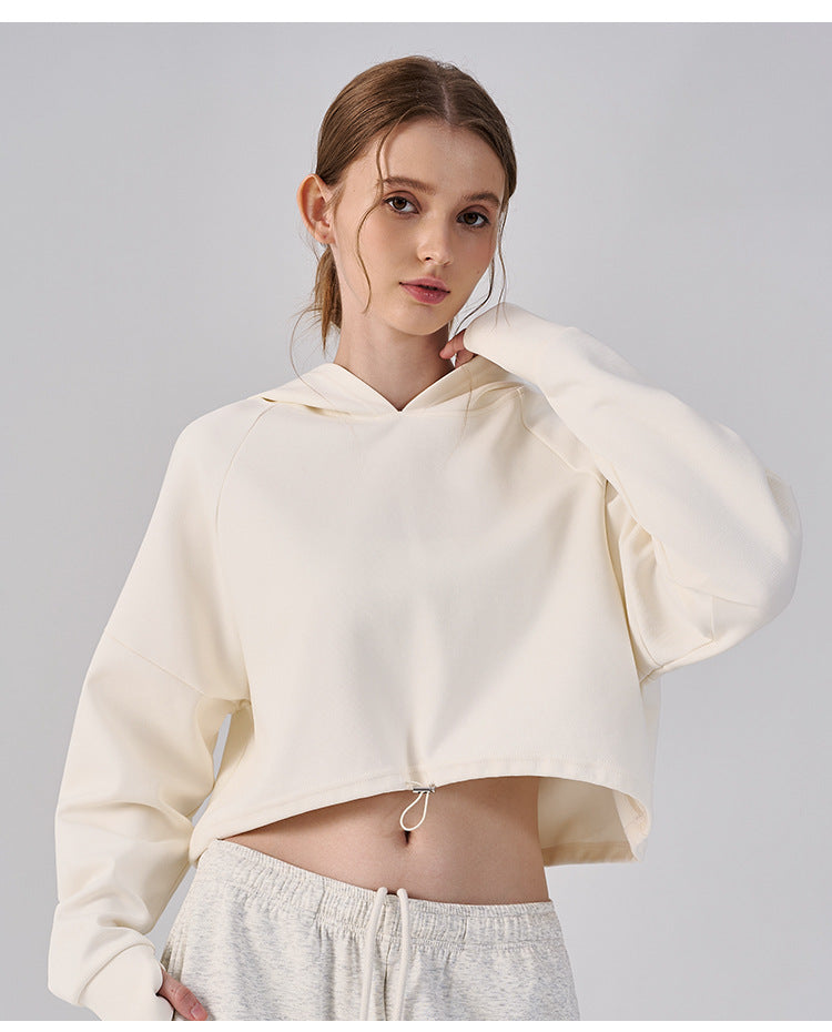 Wholesale Women’s Cropped Sweatshirt | Bulk Relaxed-Fit Hooded Workout Top | fouregg