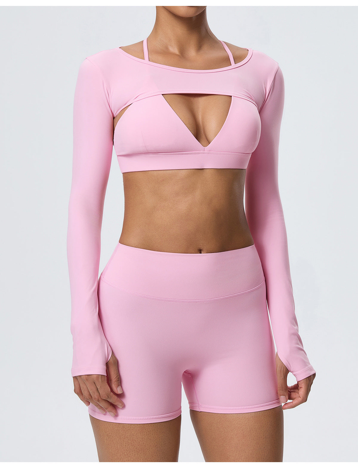 Wholesale Women’s Double-Brushed Yoga Set | Bulk Sports Bra, Sculpting Shorts & Cover-Up | fouregg