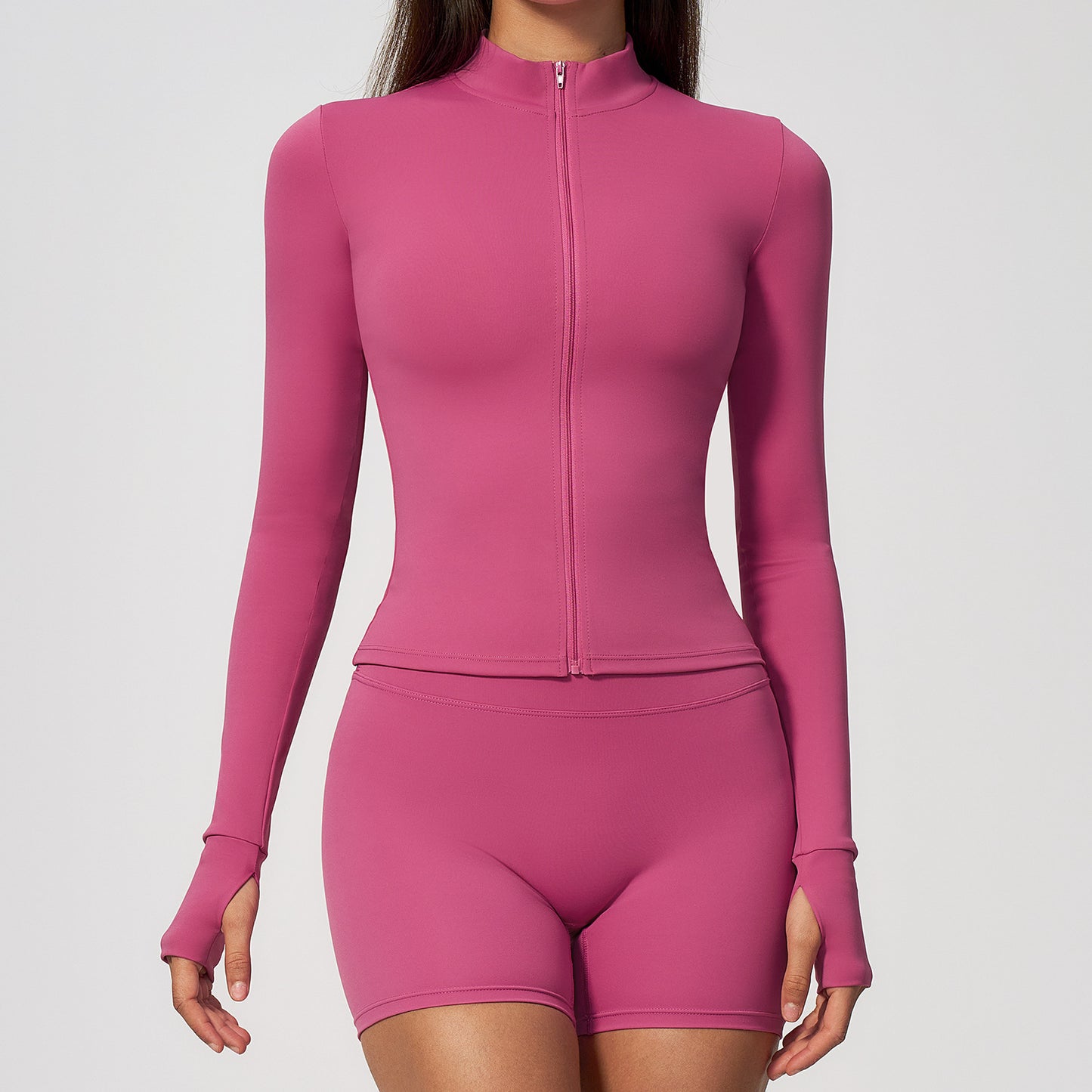 08/2022 Ropa de yoga transpirable de secado rápido para mujer, chaqueta de fitness nude de manga larga, cremallera exterior, top deportivo ajustado para correr 6116