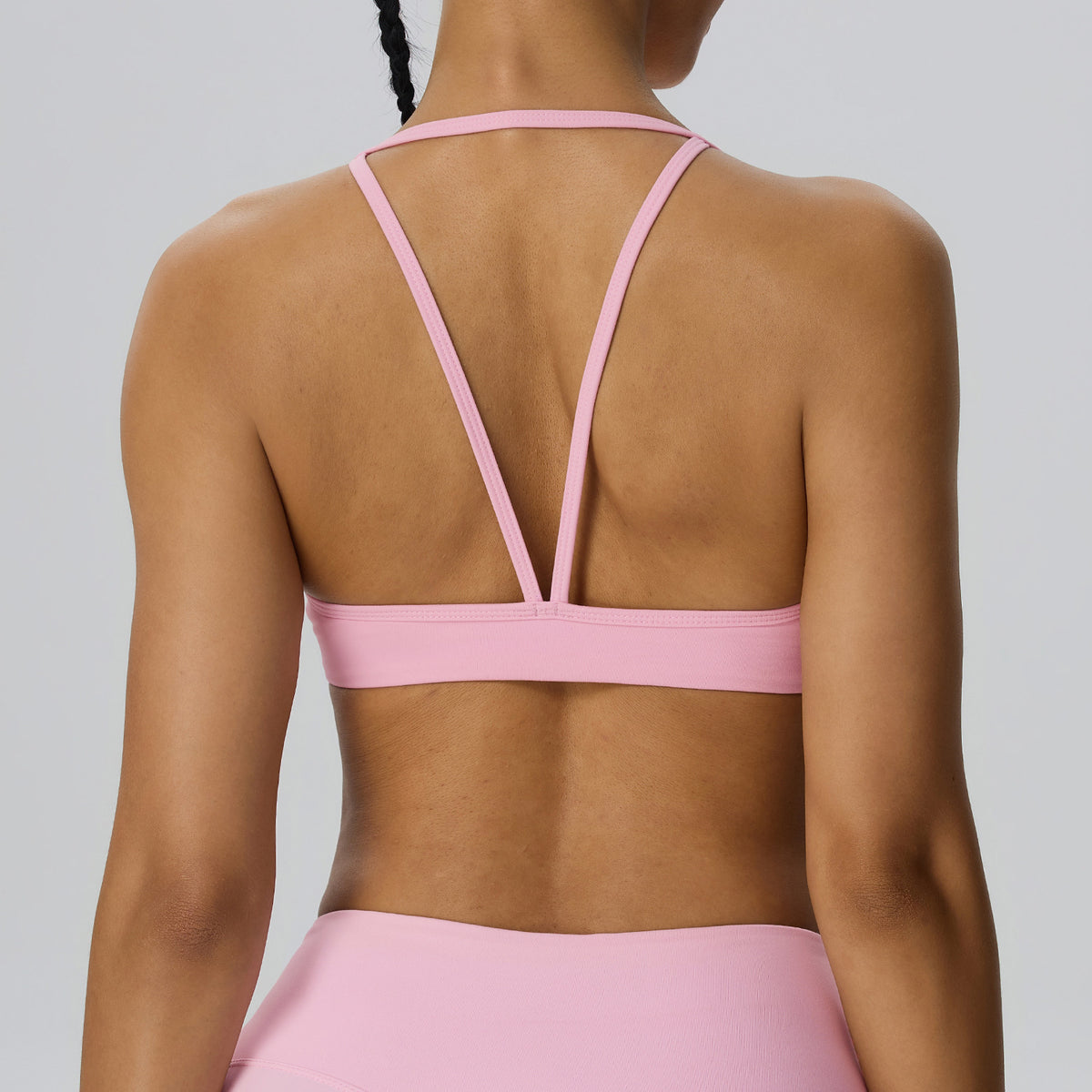 Wholesale Women’s Double-Brushed Sports Bra | Bulk V-Neck Halter Fitness & Yoga Wear 62767 | fouregg - PeonyPink